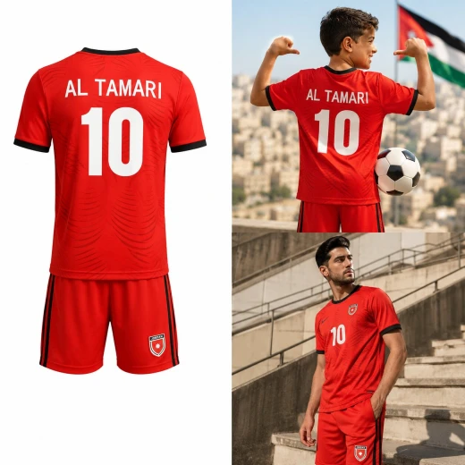 طقم منتخب الأردن لكرة القدم للأطفال – تيشيرت وشورت أحمر مع رقم 10، مقاسات من12-13 سنوات - إيليت سبورت - Image 5