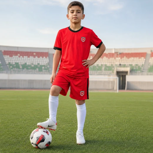 طقم منتخب الأردن لكرة القدم للأطفال – تيشيرت وشورت أحمر مع رقم 10، مقاسات من12-13 سنوات - إيليت سبورت - Image 7