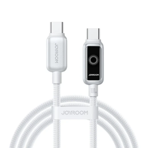 كيبل شحن سريع من جوي روم USB C إلى USB C بقوة 100 واط أبيض 1.2 متر كيبل شحن سريع من جوي روم USB C إلى USB C بقوة 100 واط أبيض 1.2 متر