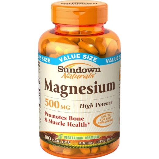 Sundown Naturals Magnesium 500mg Caplets, Bone and Muscle Support, 180 Count