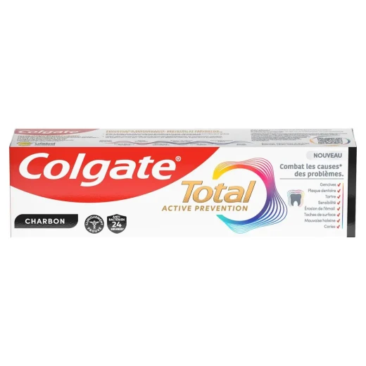 Colgate Total Prevention 24h Active Charcoal Toothpaste, 3 x 75ml, Whitening