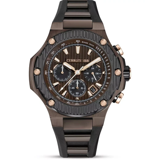 Cerruti 1881 Lucardo Men's Watch CIWGO0050602 Stainless Steel Black Silicone Strap 44mm Water Resistant 100m
