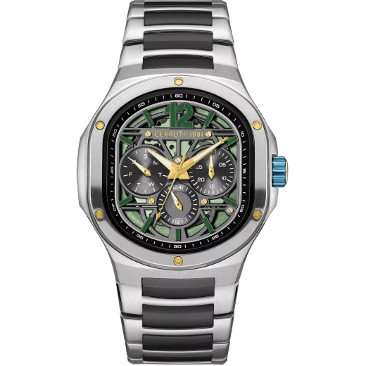 Cerruti 1881 Trento Men's Watch CIWGK0072303 Green Dial Stainless Steel Silver Brass Strap 41mm Water Resistant 50m Quartz Movement
