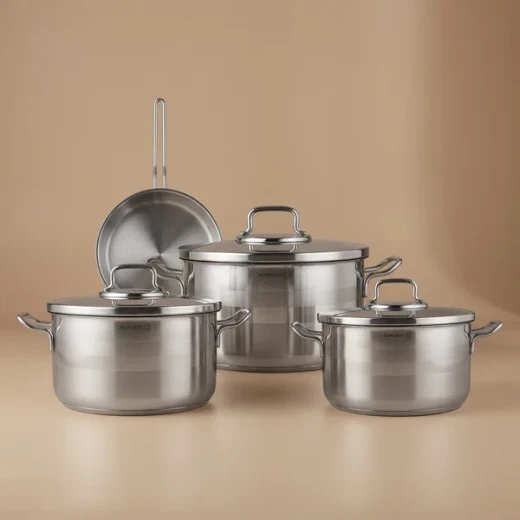 طقم أواني طهي كوركماز أسترون 7 قطع من الستانلس ستيل متوافق مع الحث فضي طقم أواني طهي كوركماز أسترون 7 قطع من الستانلس ستيل متوافق مع الحث فضي