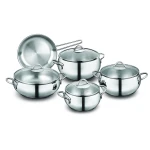 Korkmaz Stainless Steel 9 Piece Cookware Set Tombik Style Induction Compatible Silver - Korkmaz