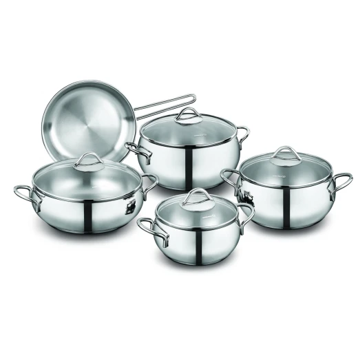 Korkmaz Stainless Steel 9 Piece Cookware Set Tombik Style Induction Compatible Silver Korkmaz Stainless Steel 9 Piece Cookware Set Tombik Style Induction Compatible Silver
