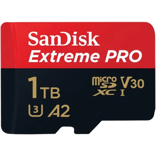 بطاقة SanDisk Extreme PRO microSDXC UHS-I بسعة 1 تيرابايت مع محول SD للهواتف الذكية، كاميرات الحركة، الطائرات بدون طيار، سرعات قراءة تصل إلى 200 ميجابايت/ثانية، أداء تطبيقات A2، RescuePro Deluxe