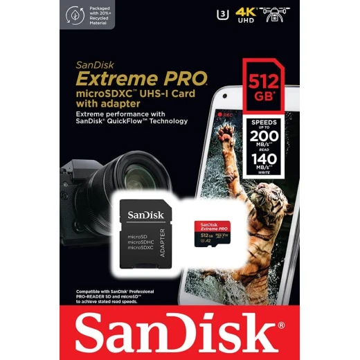 بطاقة SanDisk Extreme Pro microSDXC بسعة 512 جيجابايت UHS-I لأداء تطبيقات سريع وفيديو 4K UHD - Image 3