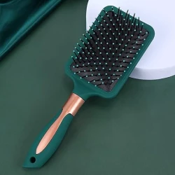 RN BEAUTY Green Detangling Hair Brush with Silicone Cushion Base and Nylon Bristles for Wet or Dry Hair