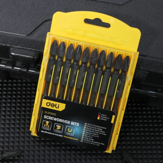 Deli Screwdriver Bits PH2 100mm 10 Piece Set S2 Steel Blackened Finish - Deli - Image 3