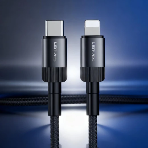 كابل لينيس LC-546 TC-TC بقوة 27 واط غير قابل للكسر من نوع Type-C إلى Lightning بطول 1.2 متر باللون الرمادي مع دعم Power Delivery وشحن سريع 3 أمبير - لينيس - Image 3