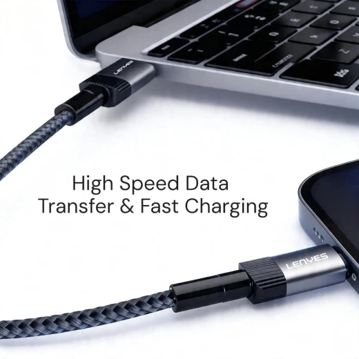 كابل لينيس LC-546 TC-TC بقوة 27 واط غير قابل للكسر من نوع Type-C إلى Lightning بطول 1.2 متر باللون الرمادي مع دعم Power Delivery وشحن سريع 3 أمبير - لينيس - Image 6