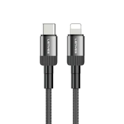 كابل لينيس LC-546 TC-TC بقوة 27 واط غير قابل للكسر من نوع Type-C إلى Lightning بطول 1.2 متر باللون الرمادي مع دعم Power Delivery وشحن سريع 3 أمبير