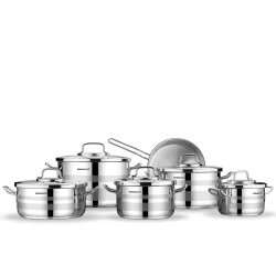 Korkmaz Alfa Astron A2051 – 11-Piece Polished Stainless Steel Cookware Set for Everyday Cooking