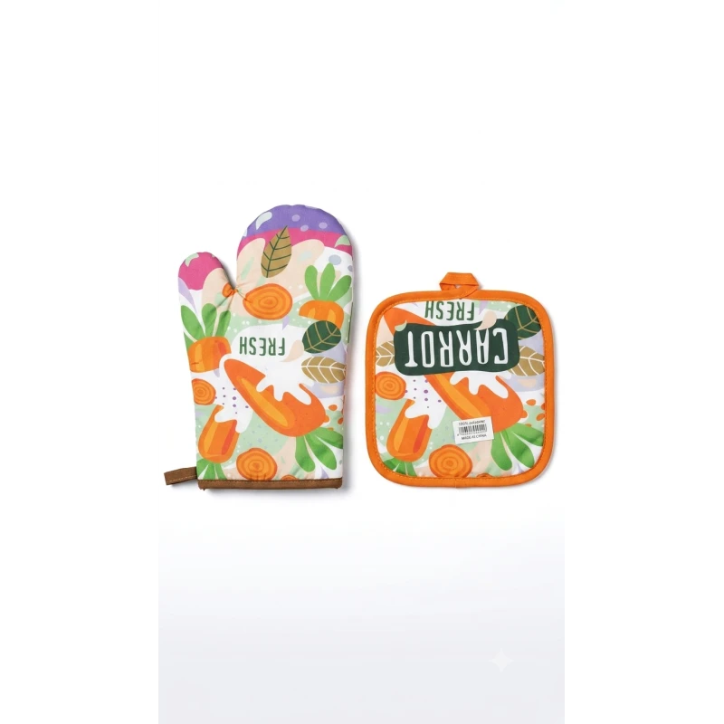 Heat Resistant Oven Mitt and Pot Holder Set with Colorful Vegetable Print Kitchen Cooking Baking BBQ Gloves Protective Padded Oven Glove and Hot Pad for Safe Handling of Hot Cookware - Kitchen house