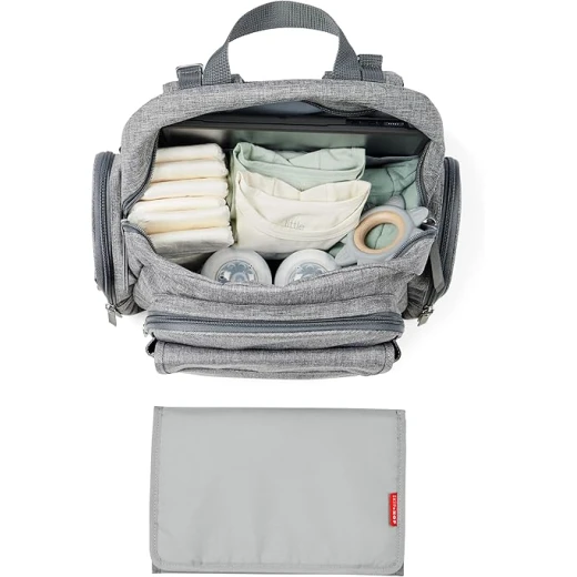 Skip Hop Luna Diaper Backpack Heather Grey Large Capacity Travel Bag with Changing Pad and Stroller Straps - Skip Hop - Image 3
