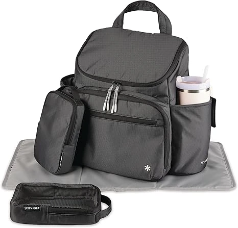 Skip Hop Forma Next Grey Diaper Backpack for Parents with Insulated and Mesh Packing Cubes Water Repellent Laptop Friendly