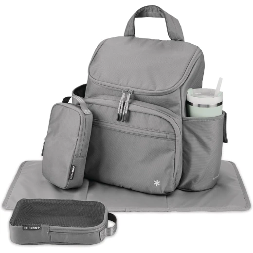 Skip Hop Forma Next Backpack Diaper Bag Grey with Insulated and Mesh Packing Cubes for Travel and Everyday Use