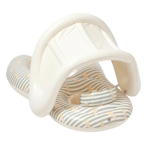 مقعد عوامة الأطفال SUNNYLiFE Float Together بتصميم بطة باللون الأخضر المخطط للأعمار من 12-24 شهرًا مع مظلة قابلة للإزالة وميزات أمان - صني لايف - Image 4