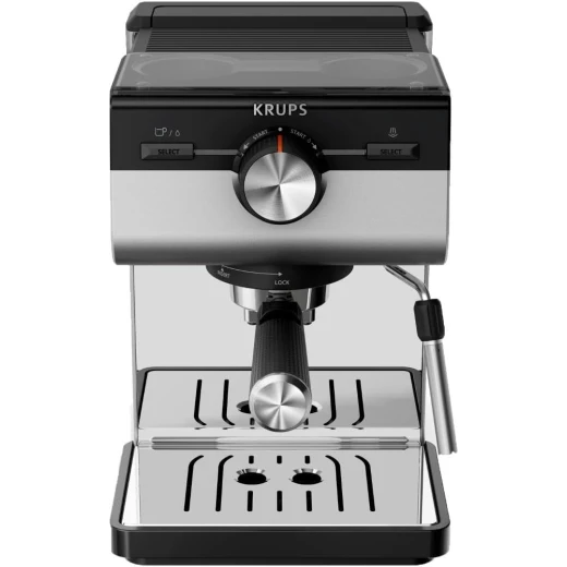 ماكينة إسبريسو كروبس أوثنتيك+ XP384E10 بقدرة 1450 واط وضغط 15 بار – آلة قهوة يدوية مع عصا تبخير للحليب، فضي