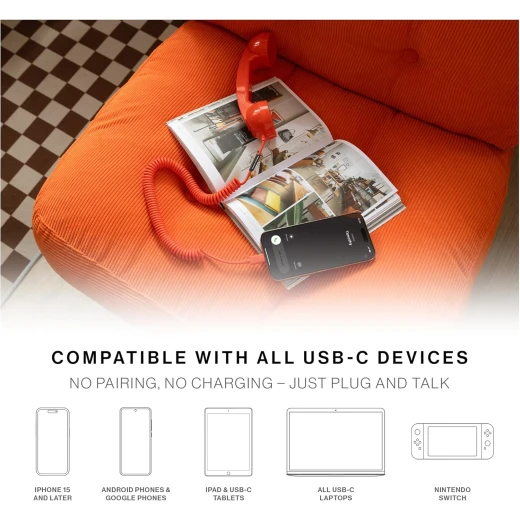Native Union Pop Phone Retro Telephone Handset with USB-C for iPhone iPad Laptop Tablet Samsung Devices Black - Native Union - Image 6