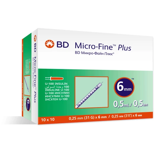 حقن الأنسولين BD Micro-Fine Plus 0.5 مل عبوة من 10 لإدارة مرض السكري بدون ألم حقن الأنسولين BD Micro-Fine Plus 0.5 مل عبوة من 10 لإدارة مرض السكري بدون ألم