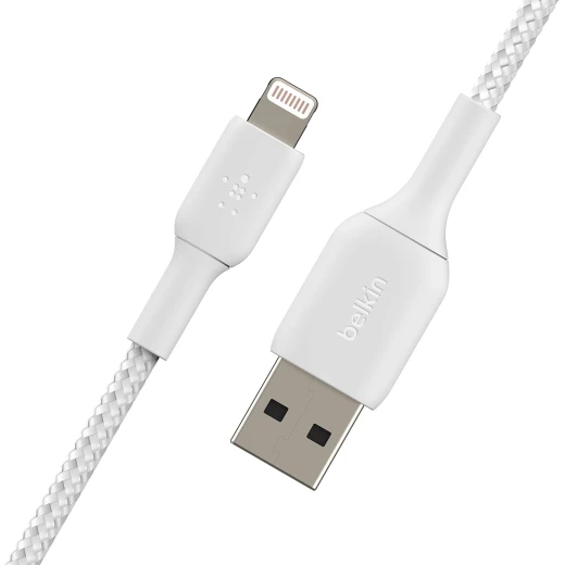 كابل بيلكن بوست تشارج المجدول من لايتنينج إلى USB-A أبيض بطول 2 متر معتمد من MFi لأجهزة آيفون وآيباد وآيربودز للشحن السريع ومزامنة البيانات - بيلكين - Image 6