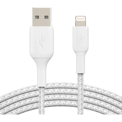 كابل بيلكن بوست تشارج المجدول من لايتنينج إلى USB-A أبيض بطول 2 متر معتمد من MFi لأجهزة آيفون وآيباد وآيربودز للشحن السريع ومزامنة البيانات كابل بيلكن بوست تشارج المجدول من لايتنينج إلى USB-A أبيض بطول 2 متر معتمد من MFi لأجهزة آيفون وآيباد وآيربودز للشحن السريع ومزامنة البيانات