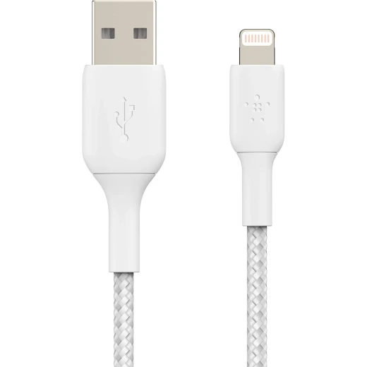 كابل بيلكن بوست تشارج المجدول من لايتنينج إلى USB-A أبيض بطول 2 متر معتمد من MFi لأجهزة آيفون وآيباد وآيربودز للشحن السريع ومزامنة البيانات - بيلكين - Image 3