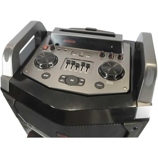 مكبر صوت ترولي Aiwa KBTUS-900 بتقنية بلوتوث مع 2 ميكروفون لاسلكي وجهاز تحكم عن بعد، أسود، ارتفاع 120 سم - ايوا - Image 2