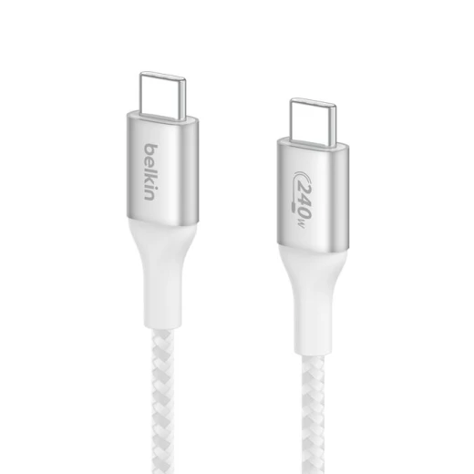 كابل بييلكين معتمد من USB-IF مضفر بقوة 240 واط من USB-C إلى USB-C بطول 1 متر أبيض للشحن السريع لأجهزة اللابتوب والأجهزة اللوحية والهواتف الذكية - بيلكين - Image 2
