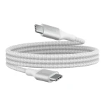 كابل بييلكين معتمد من USB-IF مضفر بقوة 240 واط من USB-C إلى USB-C بطول 1 متر أبيض للشحن السريع لأجهزة اللابتوب والأجهزة اللوحية والهواتف الذكية - بيلكين