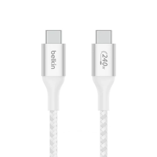 كابل بييلكين معتمد من USB-IF مضفر بقوة 240 واط من USB-C إلى USB-C بطول 1 متر أبيض للشحن السريع لأجهزة اللابتوب والأجهزة اللوحية والهواتف الذكية - بيلكين - Image 5