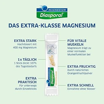 Magnesium Diasporal 400 Extra Direct, Magnesium Sticks with Fruity Powder, Extra Class Direct Granules with 400 mg Magnesium per Stick, 50 Sticks - Magnesium Diasporal - Image 5