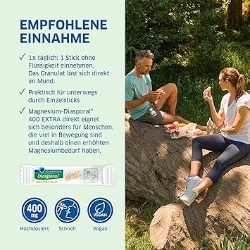 Magnesium Diasporal 400 Extra Direct, Magnesium Sticks with Fruity Powder, Extra Class Direct Granules with 400 mg Magnesium per Stick, 50 Sticks - Magnesium Diasporal - Image 2