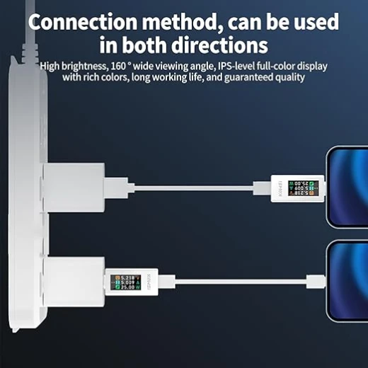 جهاز اختبار الجهد والتيار USB-C، مقياس الفولتميتر، كاشف سعة بنك الطاقة، كابل USB، شاحن، مع دليل المستخدم (KWS-1902L أبيض) - Image 2