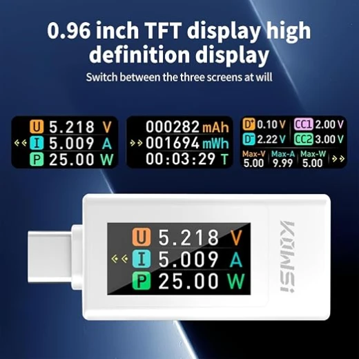 جهاز اختبار الجهد والتيار USB-C، مقياس الفولتميتر، كاشف سعة بنك الطاقة، كابل USB، شاحن، مع دليل المستخدم (KWS-1902L أبيض) - Image 4