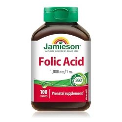 Jamieson Folic Acid 1mg 100 Tablets, Dietary Supplement for Pre-Pregnancy and Early Pregnancy, Supports Daily Folate Intake