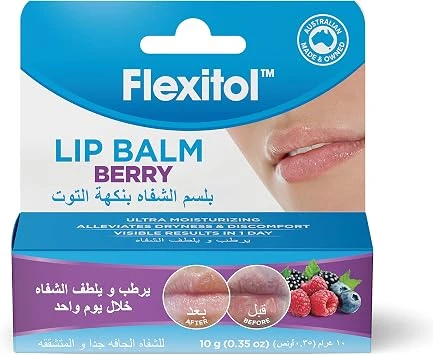 مرطب شفاه فليكسيتول 10 غرام - بنكهة التوت، يرطب الشفاه، الشفاه الجافة، ينعم الشفاه، ترطيب فائق، تم اختباره سريرياً وسريع المفعول، ترطيب مكثف مرطب شفاه فليكسيتول 10 غرام - بنكهة التوت، يرطب الشفاه، الشفاه الجافة، ينعم الشفاه، ترطيب فائق، تم اختباره سريرياً وسريع المفعول، ترطيب مكثف
