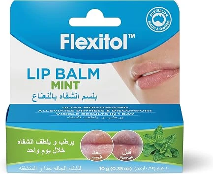 مرطب شفاه فليكسيتول 10 غرام - بنكهة النعناع، يرطب الشفاه، الشفاه الجافة، ينعم الشفاه، ترطيب فائق، تم اختباره سريريًا وسريع المفعول، ترطيب مكثف مرطب شفاه فليكسيتول 10 غرام - بنكهة النعناع، يرطب الشفاه، الشفاه الجافة، ينعم الشفاه، ترطيب فائق، تم اختباره سريريًا وسريع المفعول، ترطيب مكثف
