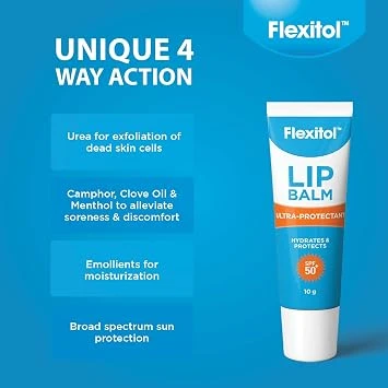 مرطب شفاه فليكسيتول بعامل حماية من الشمس SPF50+، 10 غرام، يغذي ويرطب الشفاه الجافة. يوفر حماية عالية من الأشعة فوق البنفسجية UVA وUVB، تم اختباره من قبل أطباء الجلدية، مناسب لجميع أنواع البشرة. - فليكسيتول - Image 4