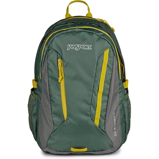 حقيبة ظهر رجالية JanSport Agave من البوليستر 100%، مقصورتان رئيسيتان كبيرتان، جيوب جانبية للزجاجات، حامل مبطن للابتوب 15 بوصة أو نظام ترطيب 3 لتر