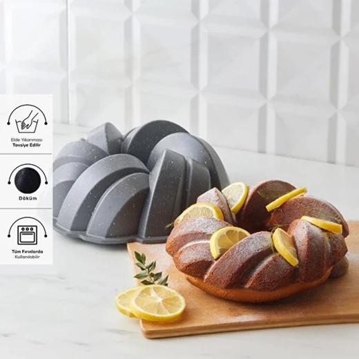 قالب كيك كاراجا Cake Pro بتصميم مجدول أنثراسيت 26 سم – قالب ألمنيوم مصبوب غير لاصق مقاوم حتى 250° لتحضير الكيك باحترافية