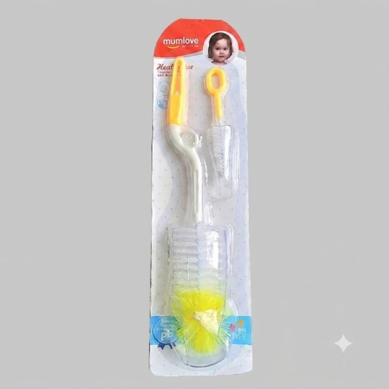 Yellow Baby Bottle Cleaner Brush with Nipple Cleaning Brush Ergonomic Handle for Baby Bottles, Cups and Feeding Accessories - Mumlove