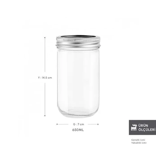 برطمان كاراجا × رفيقة بدون عنق سعة 650 مل، مصنوع من زجاج عالي الجودة وخالٍ من BPA، مناسب لحفظ المربى والمخللات والصلصات والزيتون والأطعمة المنزلية - كراجا - Image 2