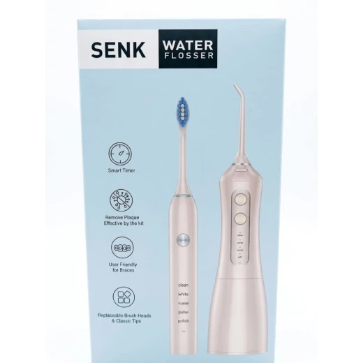 جهاز تنظيف الأسنان SENK 2 في 1، خيط مائي وفرشاة كهربائية، خزان 320 مل، شحن USB، إزالة البلاك وتنظيف عميق للفم جهاز تنظيف الأسنان SENK 2 في 1، خيط مائي وفرشاة كهربائية، خزان 320 مل، شحن USB، إزالة البلاك وتنظيف عميق للفم