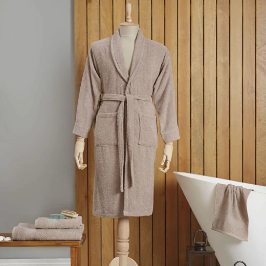 Karaca Home Dielle Beige Recycle Women Bathrobe S/M – Soft Cotton Blend Robe for Home Comfort - karaca - Image 2