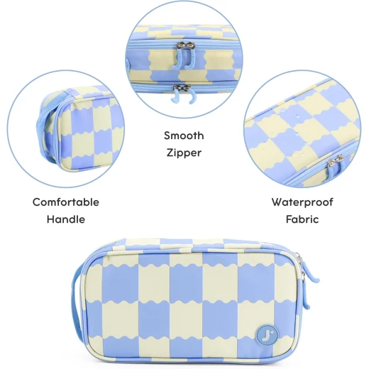 J World New York Doodle Pencil Case Wiggle Blue | Large-Capacity Pouch with Handle Strap - J world - Image 5