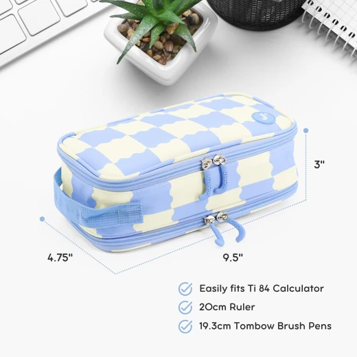 J World New York Doodle Pencil Case Wiggle Blue | Large-Capacity Pouch with Handle Strap - J world - Image 4
