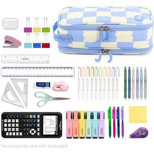 J World New York Doodle Pencil Case Wiggle Blue | Large-Capacity Pouch with Handle Strap - J world - Image 6